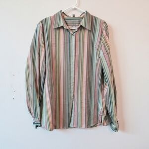Foxcroft Wrinkle Free Shaped Fit Button Shirt Women 18 Multicolor Stripe Rainbow